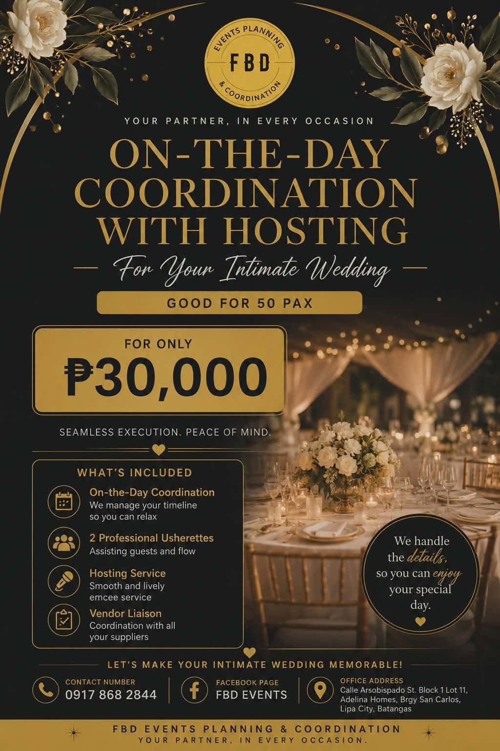 On-the-day coordination with hosting for intimate weddings